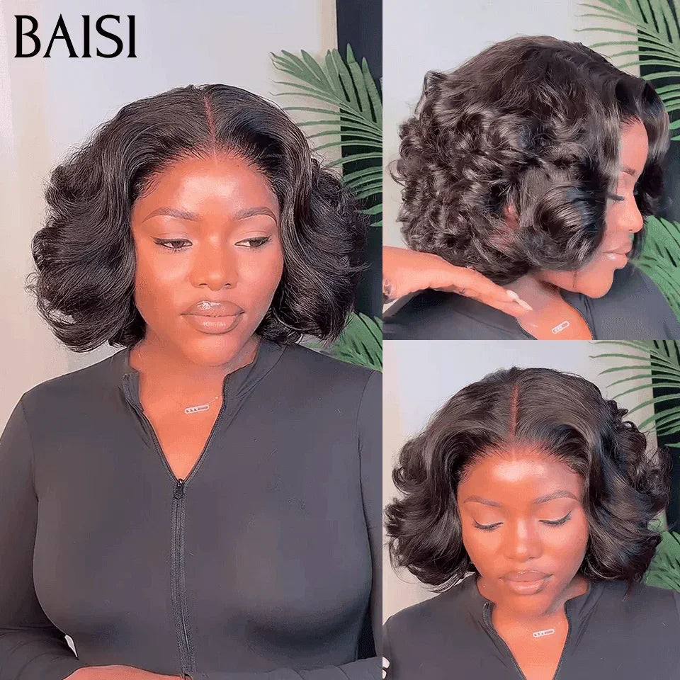 Parrucca BAISI 13X4 Pixie Egg Curls 1B# €78 250% Alta Densità Personalizzata in Capelli Umani al 100% F-026 BS65