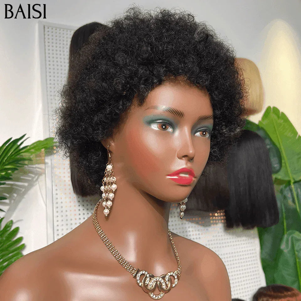 BAISI bob afro riccio 45€ nero senza colla senza pizzo in capelli umani 100% fatto a macchina FR38
