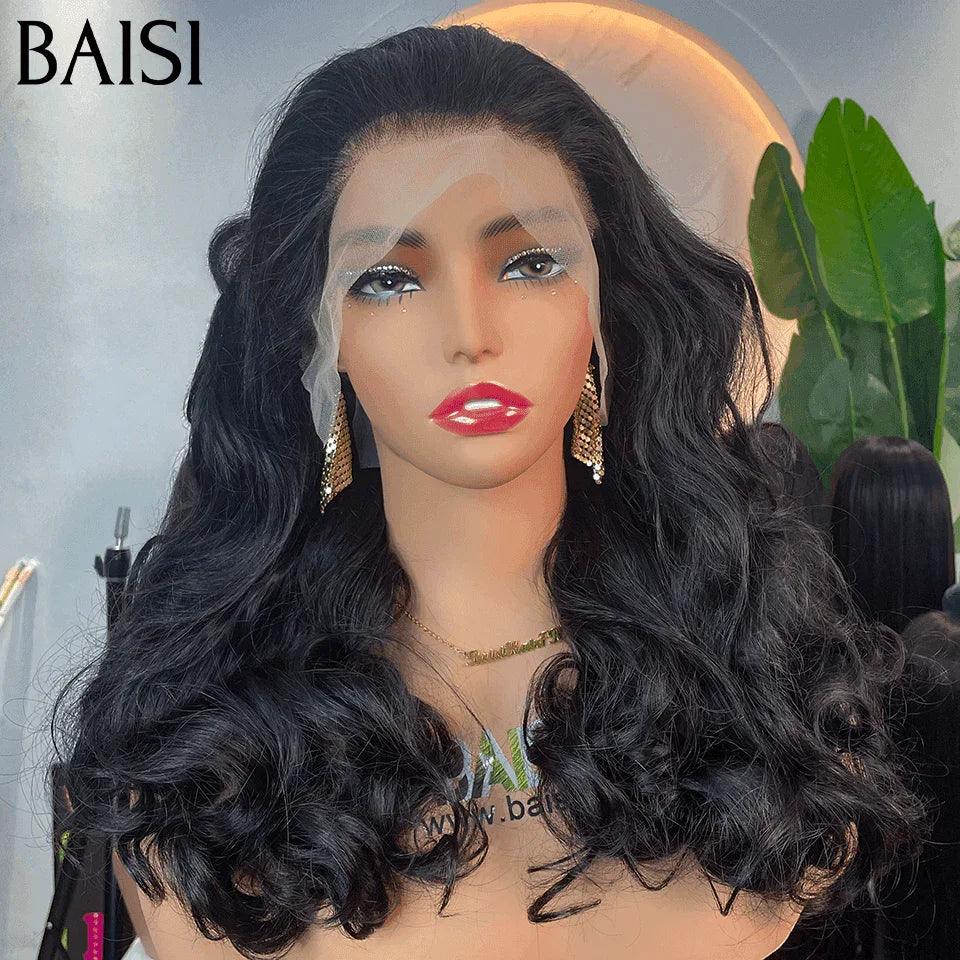 Parrucche di lusso onda naturale BAISI 13X4 175€ 20 pollici in NERO Colore 300% densità A1 Realizzate con capelli con doppio volume di capelli vergini stirati in capelli umani al 100% BS65