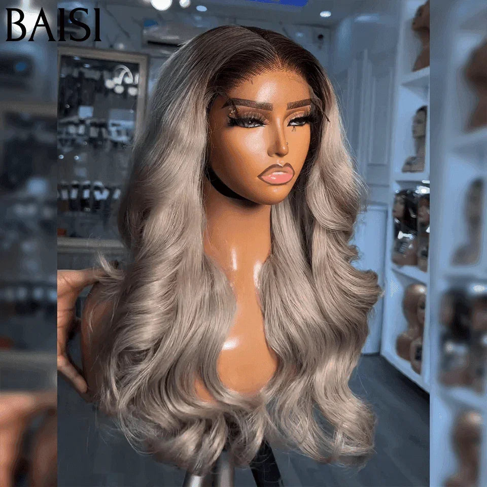 BAISI Collection Poivre et Sel 13X4 lace Perruque Body wave En Couleur Gris 1BTgris# 100% CHEVEUX HUMAINS
