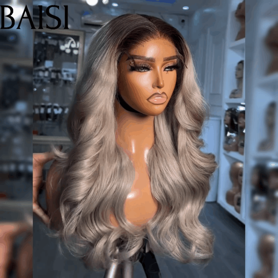 BAISI Collection Poivre et Sel 13X4 lace Perruque Body wave En Couleur Gris 1BTgris# 100% CHEVEUX HUMAINS
