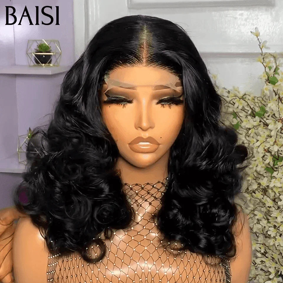 BAISI Perruque 4X4 Egg wave 1B# 148€ 16 pouces 250% haute densité personnalisé en 100% Cheveux Humains FR38