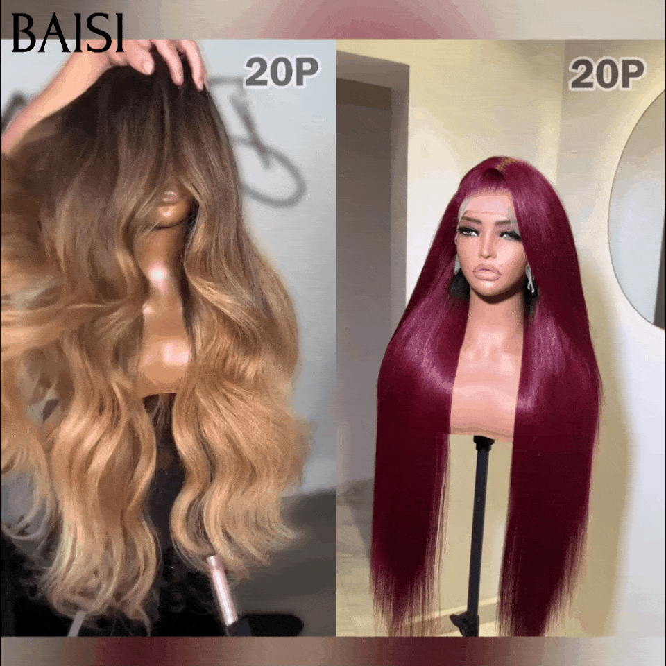 BAISI 2 Peruca 299€ 20 Polegadas em 100% cabelo humano verdadeiro 13X4 lace nas cores Castanho e Bordeaux