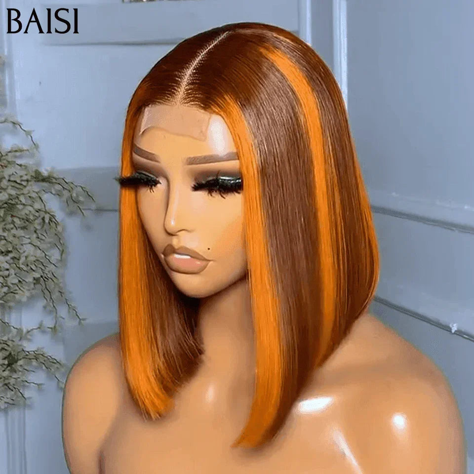 BAISI vendita flash 3 parrucche 239€ 2X6 lace Liscio NERO e 2X6 lace Arancione mix e riccio boucle wave 12 Pollici in 100% capelli umani veri