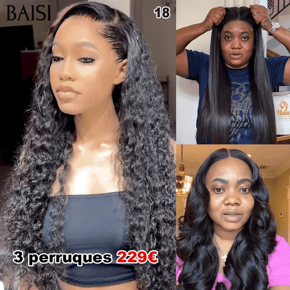 BAISI Prix en Gros pour Revendre Lot De 3 Perruques Abordable 229€ Moitié Prix 4X4 lace curl et Body wave et Lisse En 100% Cheveux Humains De Bonne Qualité En mèche brésilians Indians En Promotion MP50