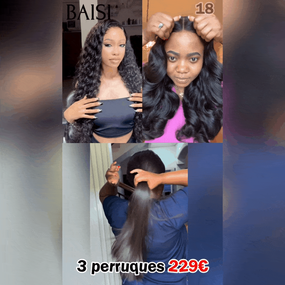 BAISI Prix en Gros pour Revendre Lot De 3 Perruques Abordable 229€ Moitié Prix 4X4 lace curl et Body wave et Lisse En 100% Cheveux Humains De Bonne Qualité En mèche brésilians Indians En Promotion MP50