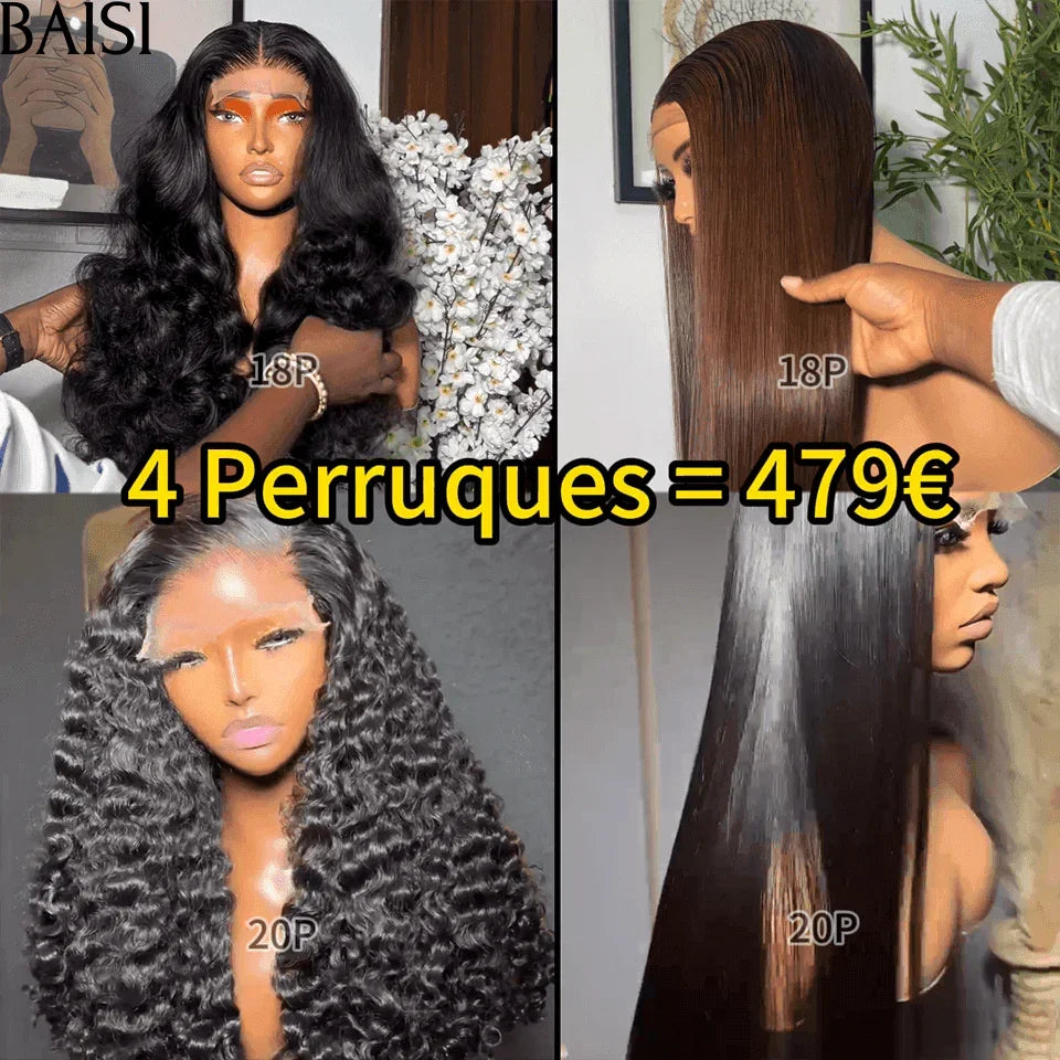 BAISI promoção relâmpago 4 perucas 479€ Lisas e curly wave de luxo 100% cabelo humano verdadeiro