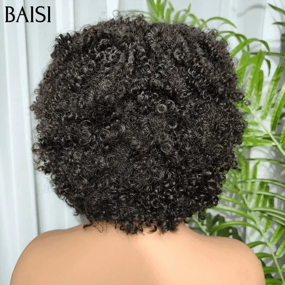 BAISI BOB en Couleur NOIR afro curl avec frange petite coupe fabriqué à la machine Sans Colle Sans Lace BS65