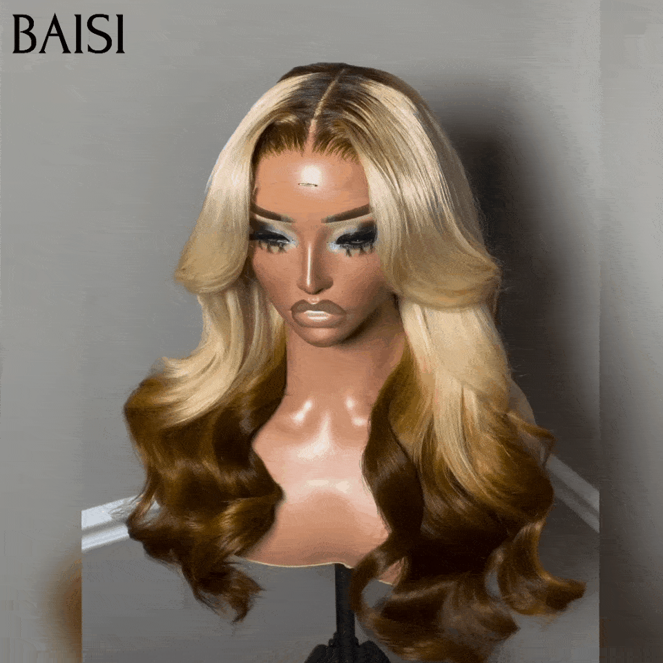 BAISI 13x4 Frontal Perruque 16 Pouces BOUCLES Body wave en couleur personnalisées 200% densité en 100% Raw Hair