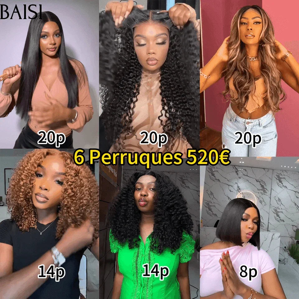 BAISI Lote de 6 perucas acessíveis 520 Euro em 100% cabelo humano Modelo personalizado de boa qualidade em madeixas brasileiras e indianas em promoção Código: VIP100