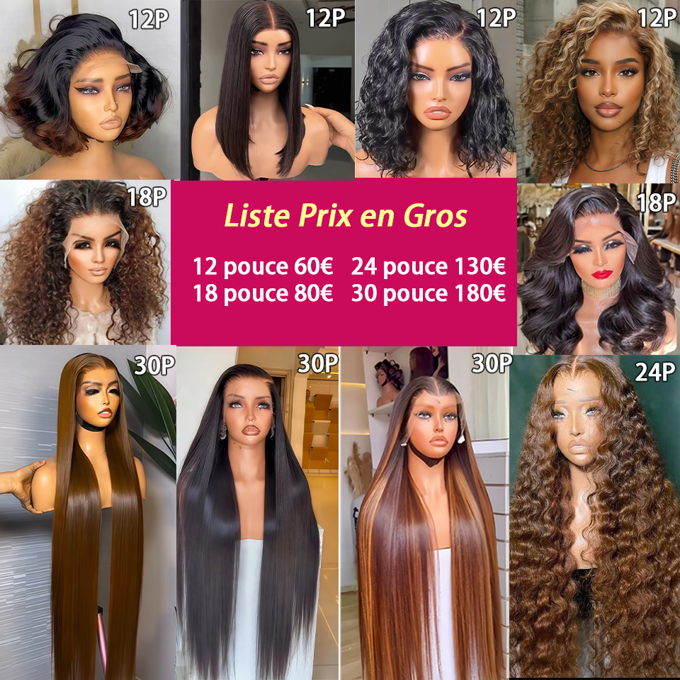 BAISI Gros Lot Liste prix en gros Perruques Modèles Mélangées Couleurs Mélangées Taille 12 18 24 et 30 Pouces Idéales Pour Revendre en 100% Cheveux Humains