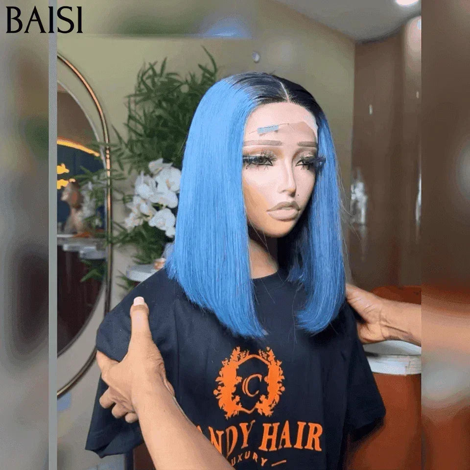 BAISI Acquista almeno 2 parrucche al prezzo di fabbrica fornitore 2x6 Parrucca Bob Liscia In 1B/blu In 100% Capelli Umani Veri (Nessun Codice Necessario)