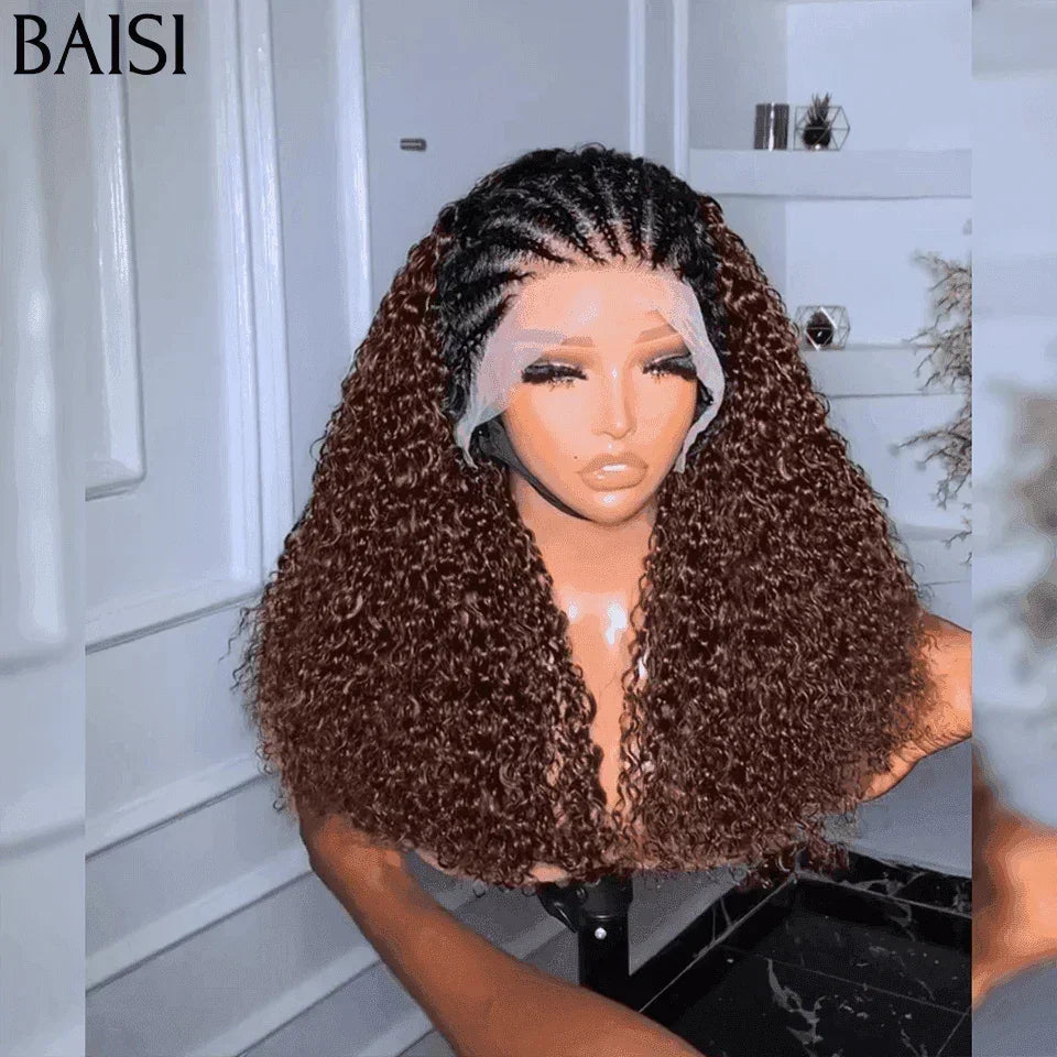 BAISI Acquista almeno 2 parrucche al prezzo di fabbrica fornitore 13X4 parrucca lunga Kinky Curly 1BT4# treccia in 100% capelli umani