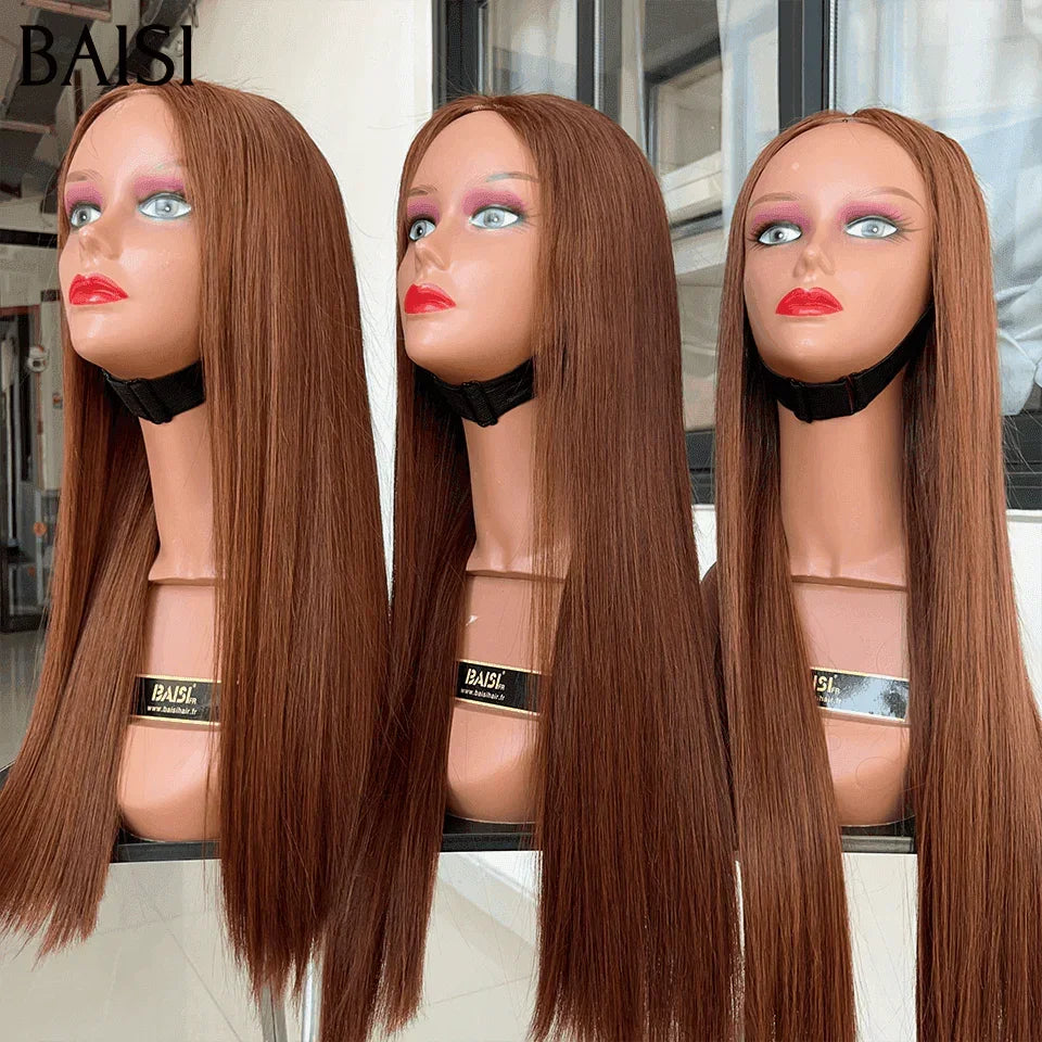 BAISI Perruque Lisse marron de luxe A1 Fabriquées par les cheveux double drawn Vietnam Hair 250% densité plus de 20 ans d' utilisations en 100% Cheveux Humains BS65
