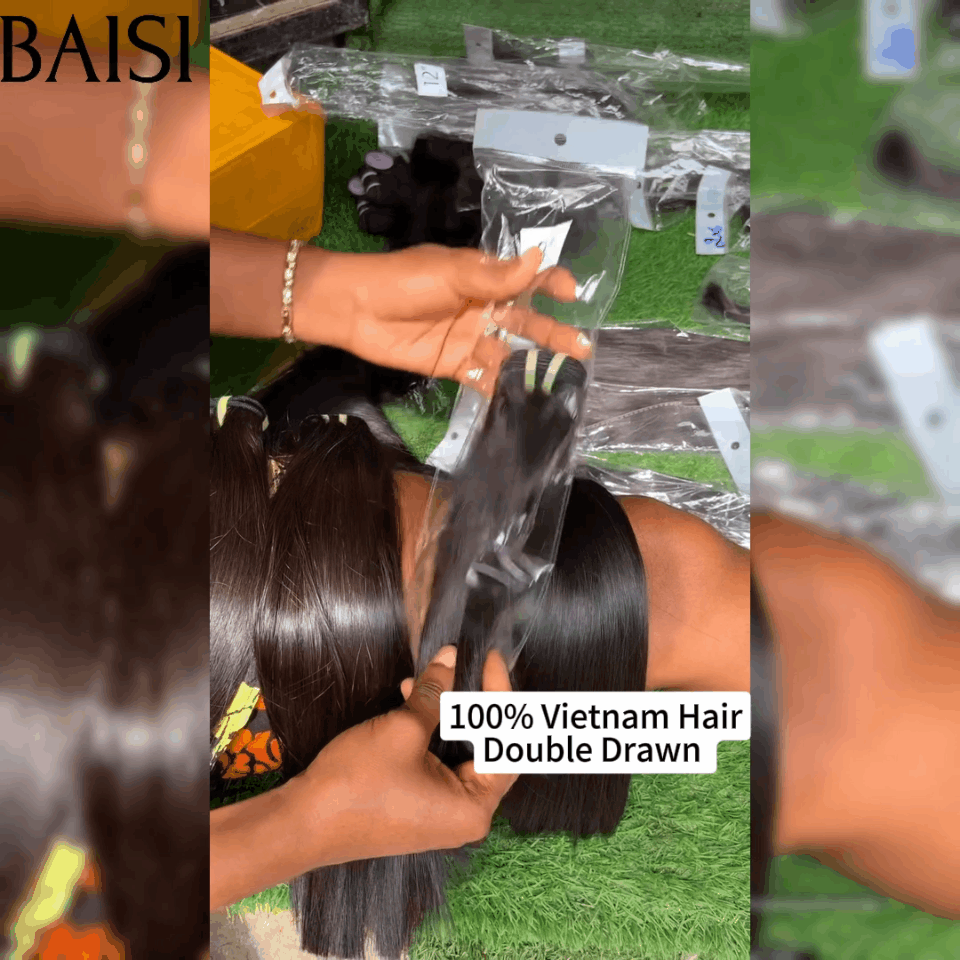 BAISI 15A Grado 3 Palle di Capelli Vergini Tesse 100% Vietename Capelli Doppio Disegnato Fumi Gancio per Capelli Lisci Lisci