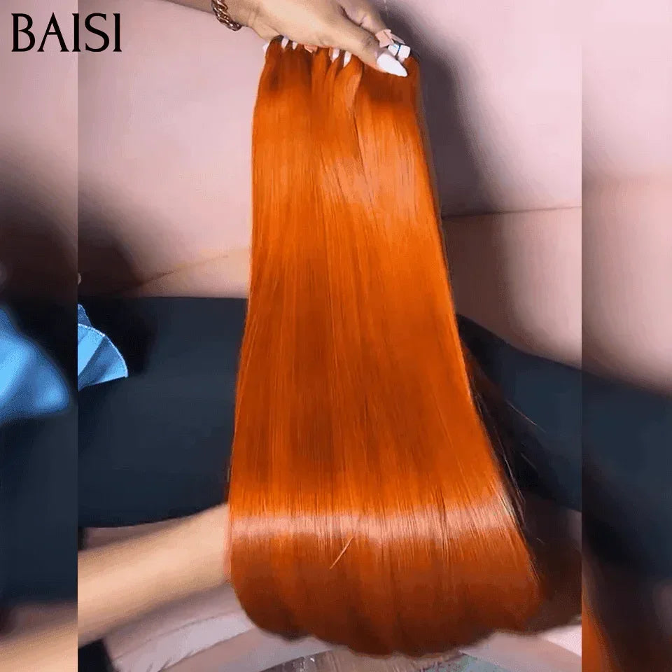 BAISI 12A Tissage Mèche 3 boules orange En 100% Cheveux Humains Lisse MP50
