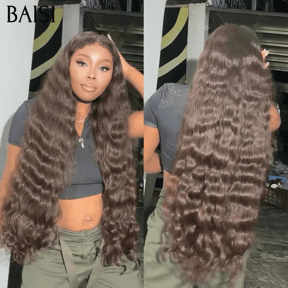 BAISI 13X4 frontale parrucca troppo lunga deep wave Marrone 32Pollici 319€ in 100% capelli umani BS65