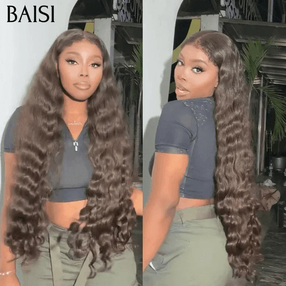 BAISI 13X4 frontale parrucca troppo lunga deep wave Marrone 32Pollici 319€ in 100% capelli umani BS65