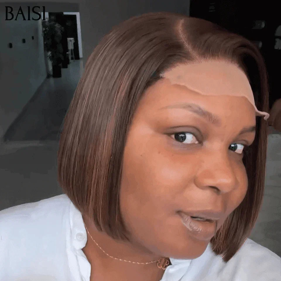BAISI 4X4 Pixie Egg Curls Wig 10 Inches Side Parting 1B# €69 in 100% Human Hair FR38