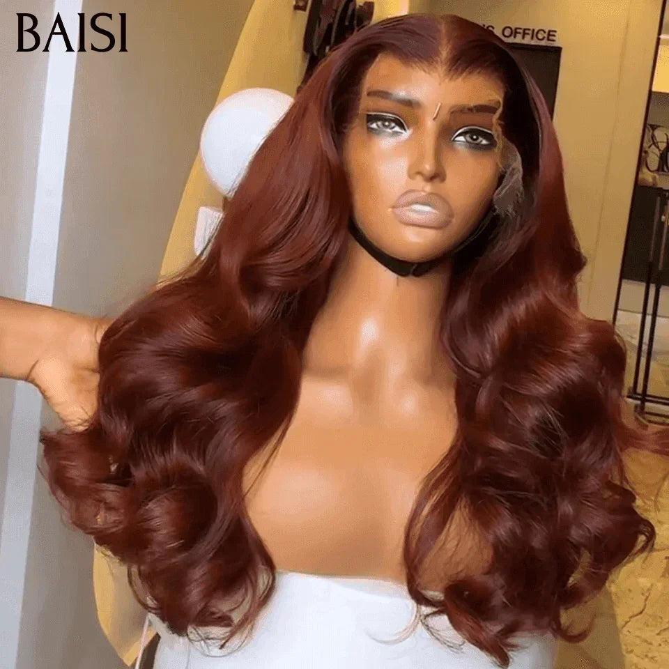 Parrucca BAISI 13X4 in pizzo onda naturale 20 pollici di colore Borgogna 99J# o Marrone 4# Densità del 300% in capelli umani al 100% BS50