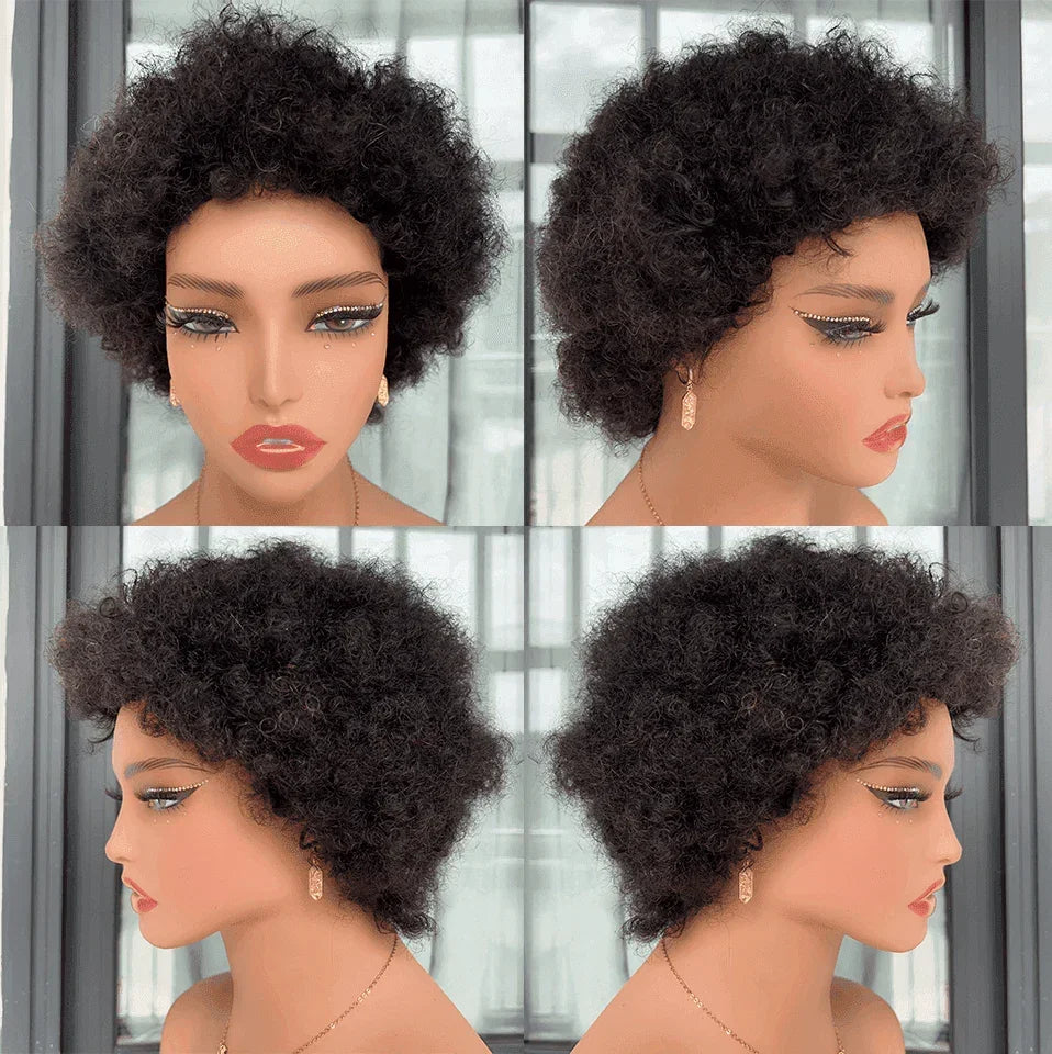 BAISI 13x4 lace frontal curly wave orange 54€ ou Promo 45€ arrivage pixie coupe fabriqué à la machine En 100% Cheveux Humains En blonde #613 ou afro curly NOIR
