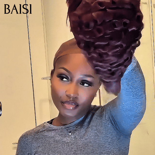 BAISI BLACK FRIDAY Chegada de peruca Chioma 56€ pixie com lace frontal, corte curto em cor Bordeaux 100% cabelo humano