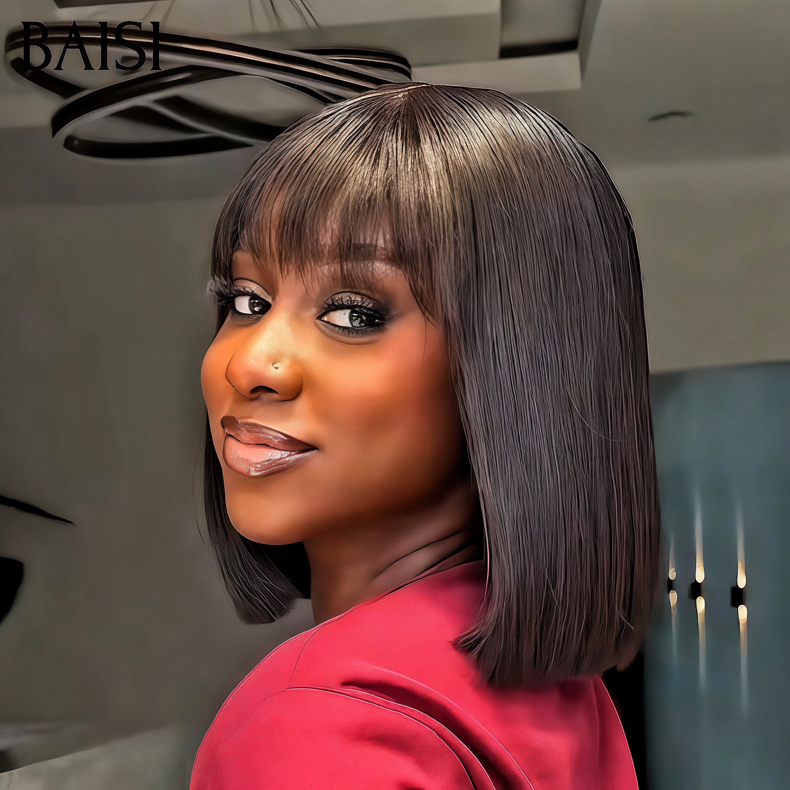 BAISI BLACK FRIDAY PROMO 8 pouce 81€ 15A SDD BONE STRAIGHT Lisse bob sans lace avec frange Perruques de Luxe 100% Cheveux Humains