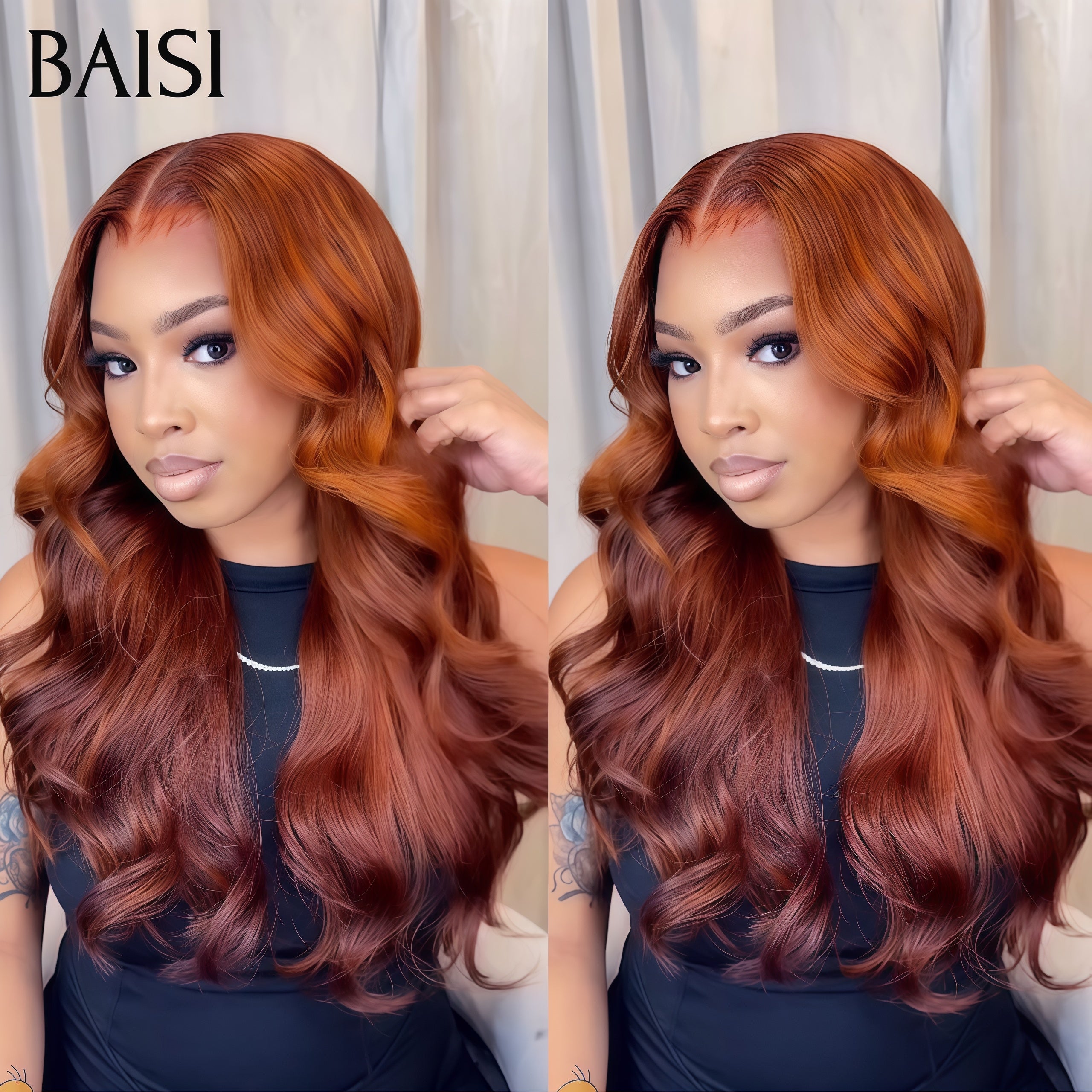 BAISI Grand PROMO BLACK FRIDAY BAS Prix aujourd'hui 109€ lace frontal 13x4 Perruque body wave marron mixte orange 24 pouces en 100% Cheveux Humains