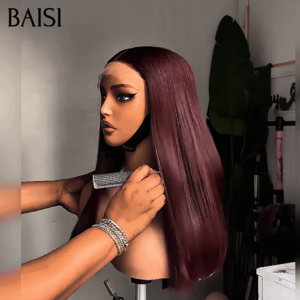 BAISI BLACK FRIDAY Oferta limitada Peruca lisa rosa escuro 13x4 Lace Frontal em 100% cabelo humano