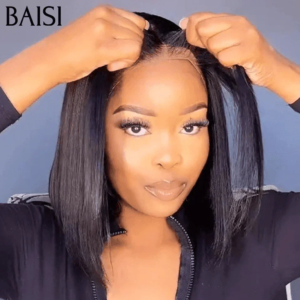 BAISI Bob Wigs 10 Inches 98€ No Glue Easy to Wear 100% Real Human Hair Pre-Cut Lace Code: BS65