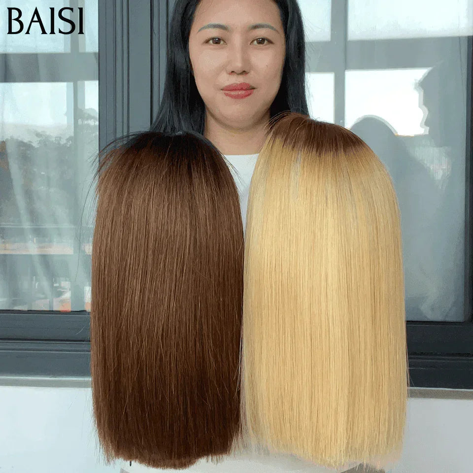BAISI lace 2*6 vietnam hair Perruque Carrée Lisse bob En Couleur marron 4# et couleurs miel en 100% cheveux humains