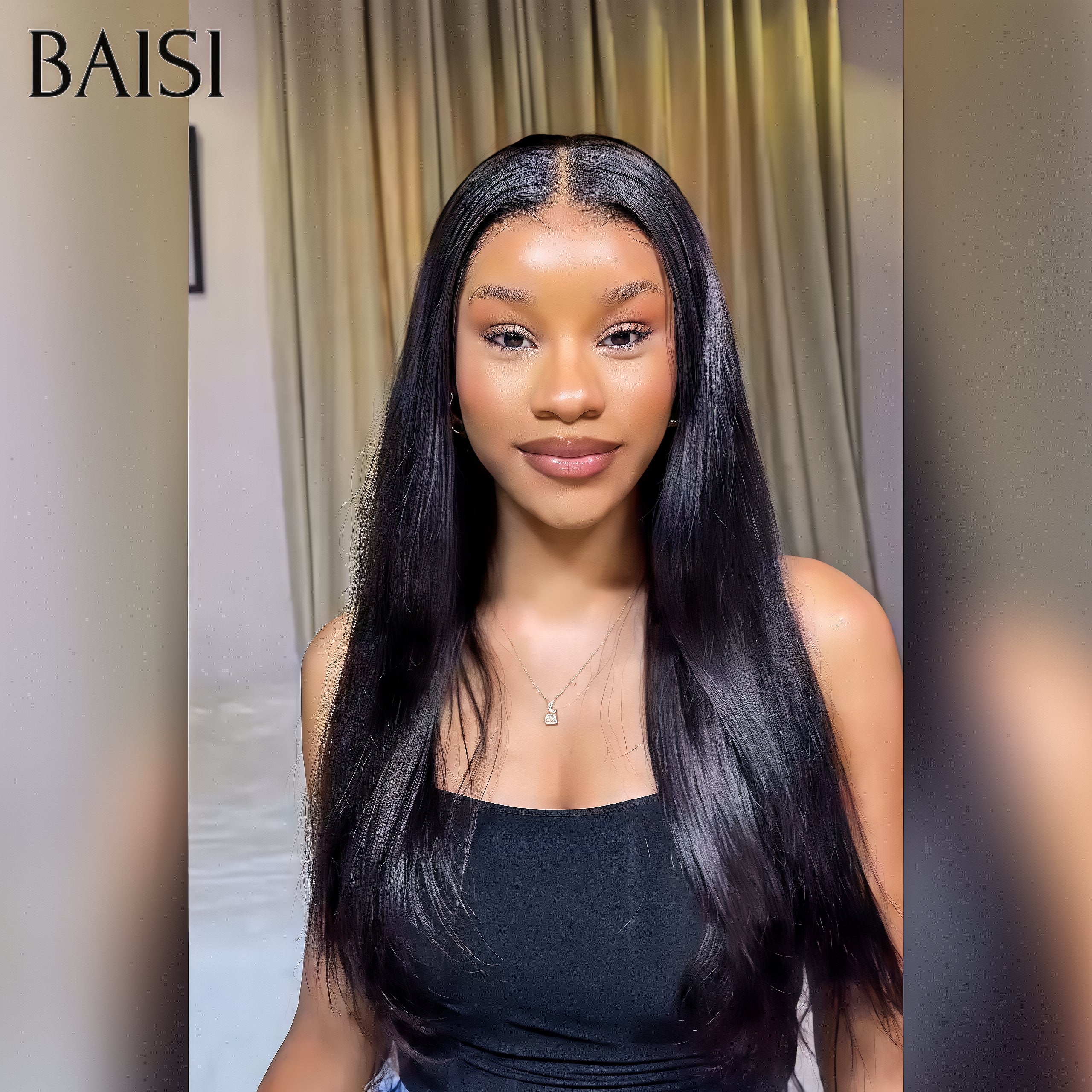 BAISI Peruca lisa 13x4 lace frontal em cor preta 20 polegadas 100€ em 100% cabelo humano