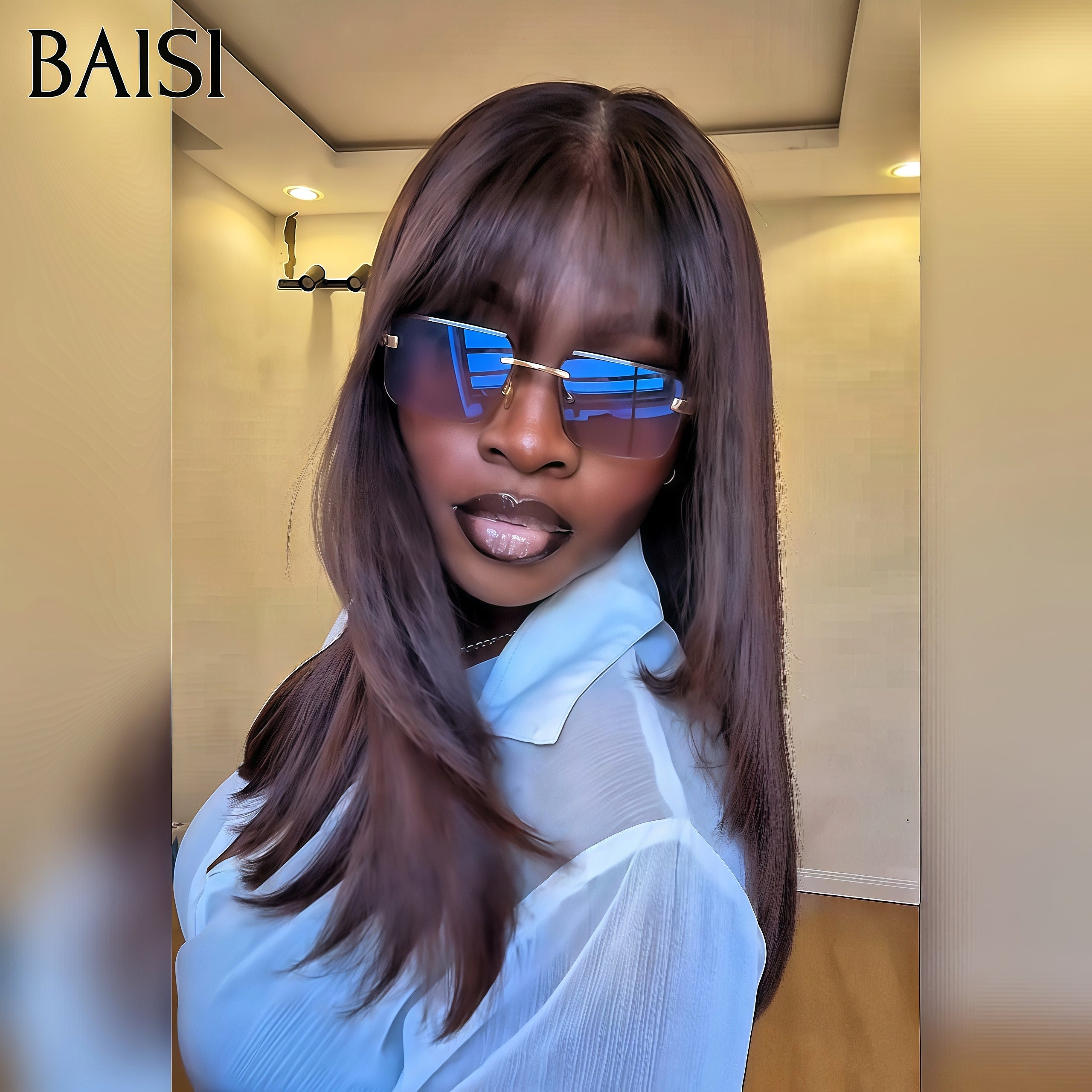 BAISI BLACK FRIDAY PROMO Liscia con Frangia 16 pollici 89€ colore Marrone in 100% capelli umani veri