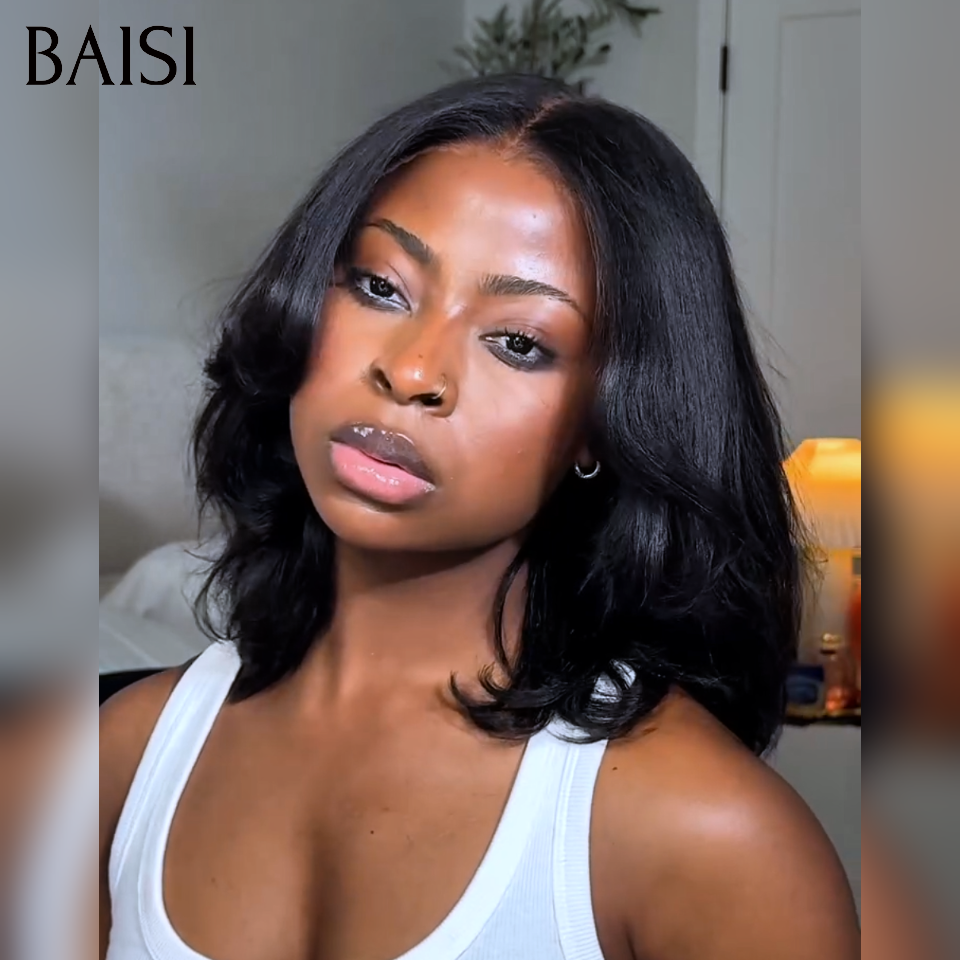 BAISI 1 perruque +1 FER gratuite = 78€ BLACK FRIDAY Offre limitée 10 Pouces 13x4 lace frontal Lisse noir en 100% Cheveux Humains