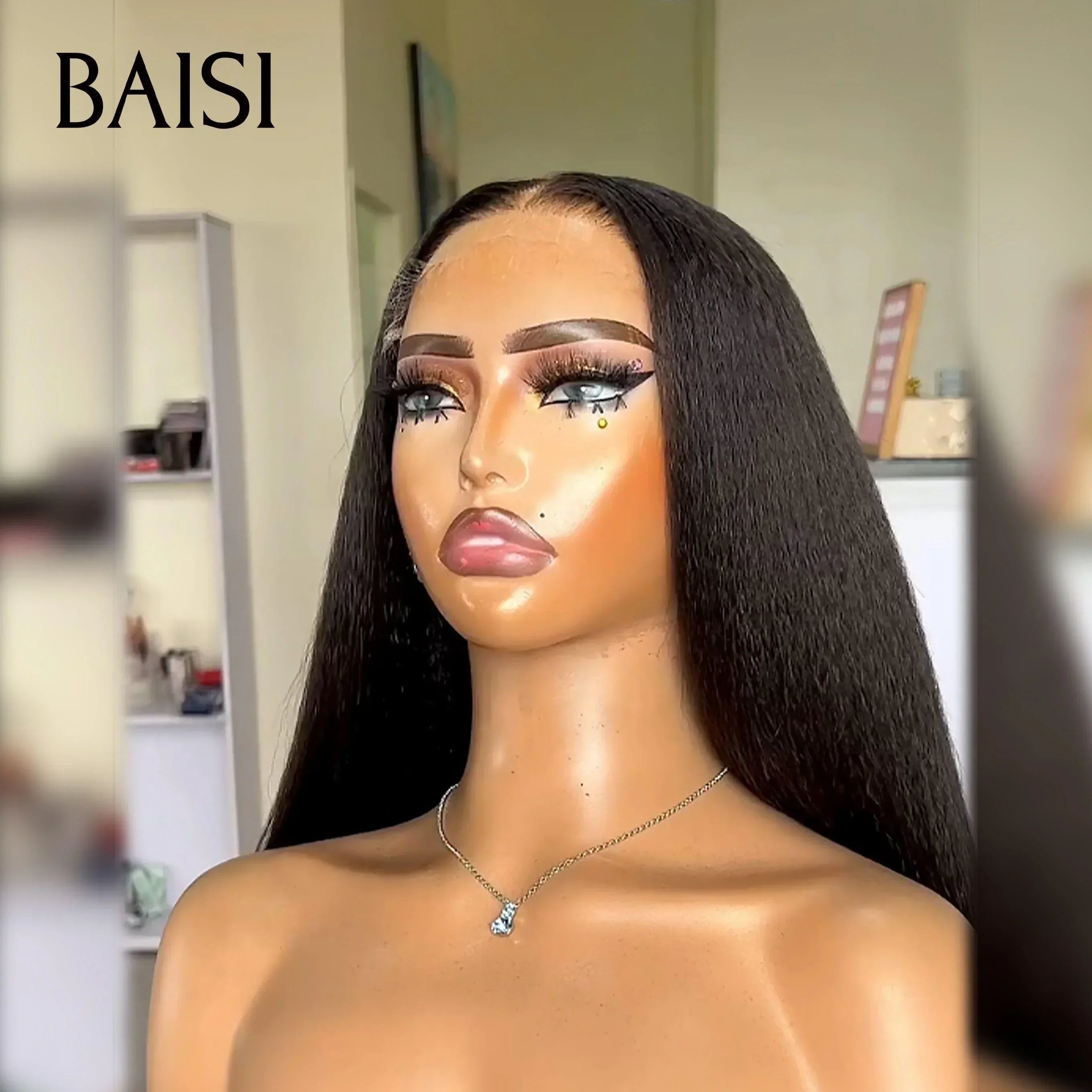BAISI peruca 4x4 18 polegadas 139€ ou 20 polegadas 179€ em preto metade do preço kinky straight em 100% cabelo humano MP50
