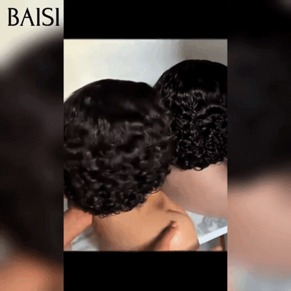 BAISI Perruque BOB 13x4 lace frontal NOIR egg curl wave BLACK FRIDAY en 100% cheveux humains