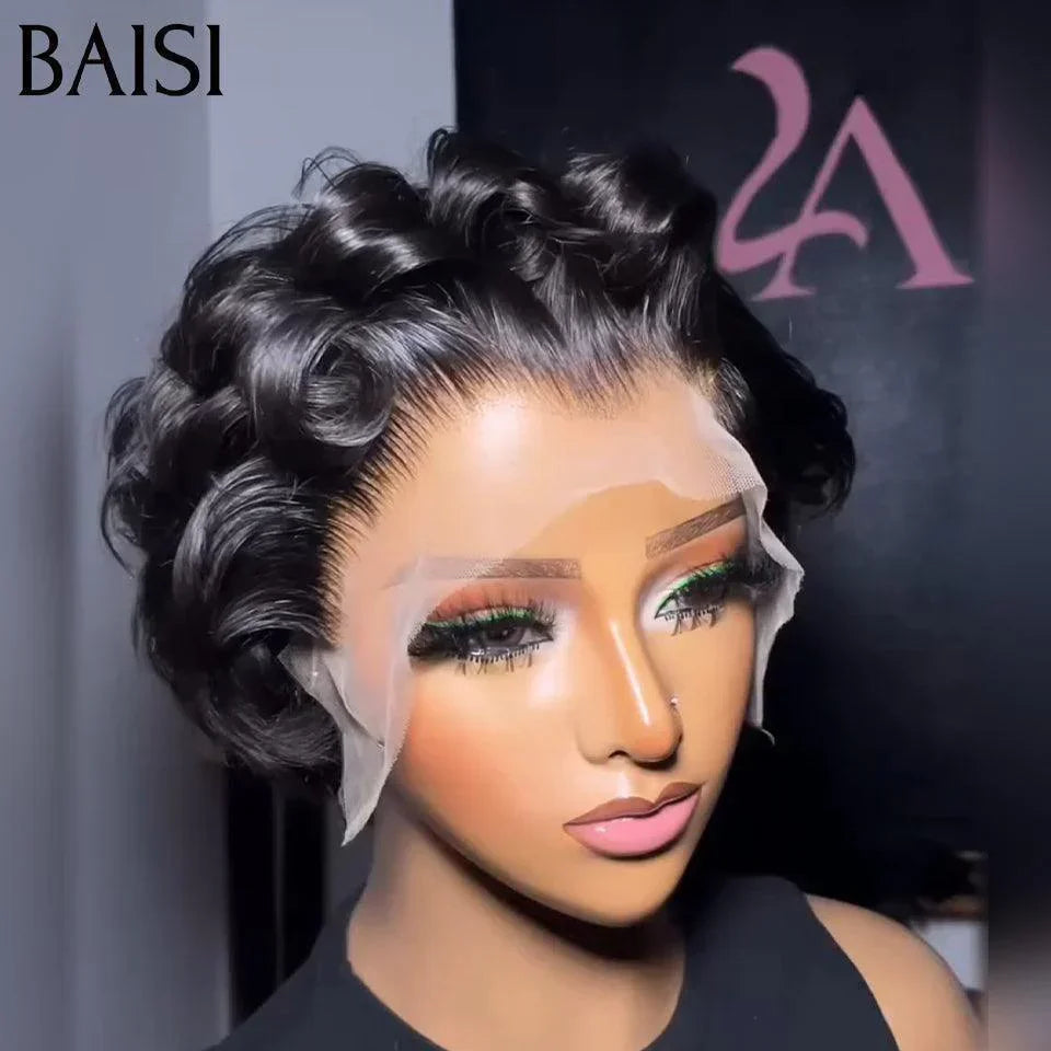 BAISI Natal PROMO 69€ Pixie Onda Frontal 13x4 renda Cores preto 100% idêntico à foto