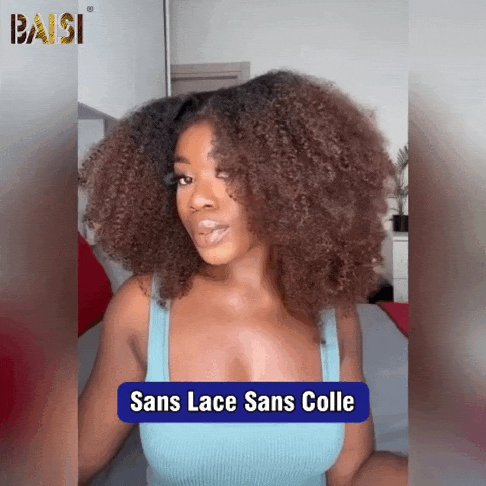 BAISI perruque Afro Curly Wave 18 pouces 1BT4# en haut de gamme avec les Baby Hair naturel sans lace sans colle 100% Vietnam Hair 300% densité plus de 20 ans d' utilisations BS120