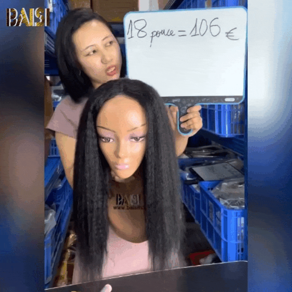 BAISI 13x4 lace frontal yaki Déjà Coiffée 18 pouce 109€ avec en chignon bun ou 4X4 perruque En Couleur Noir moitié prix kinky Straight 106€ en 100% cheveux humains MP50
