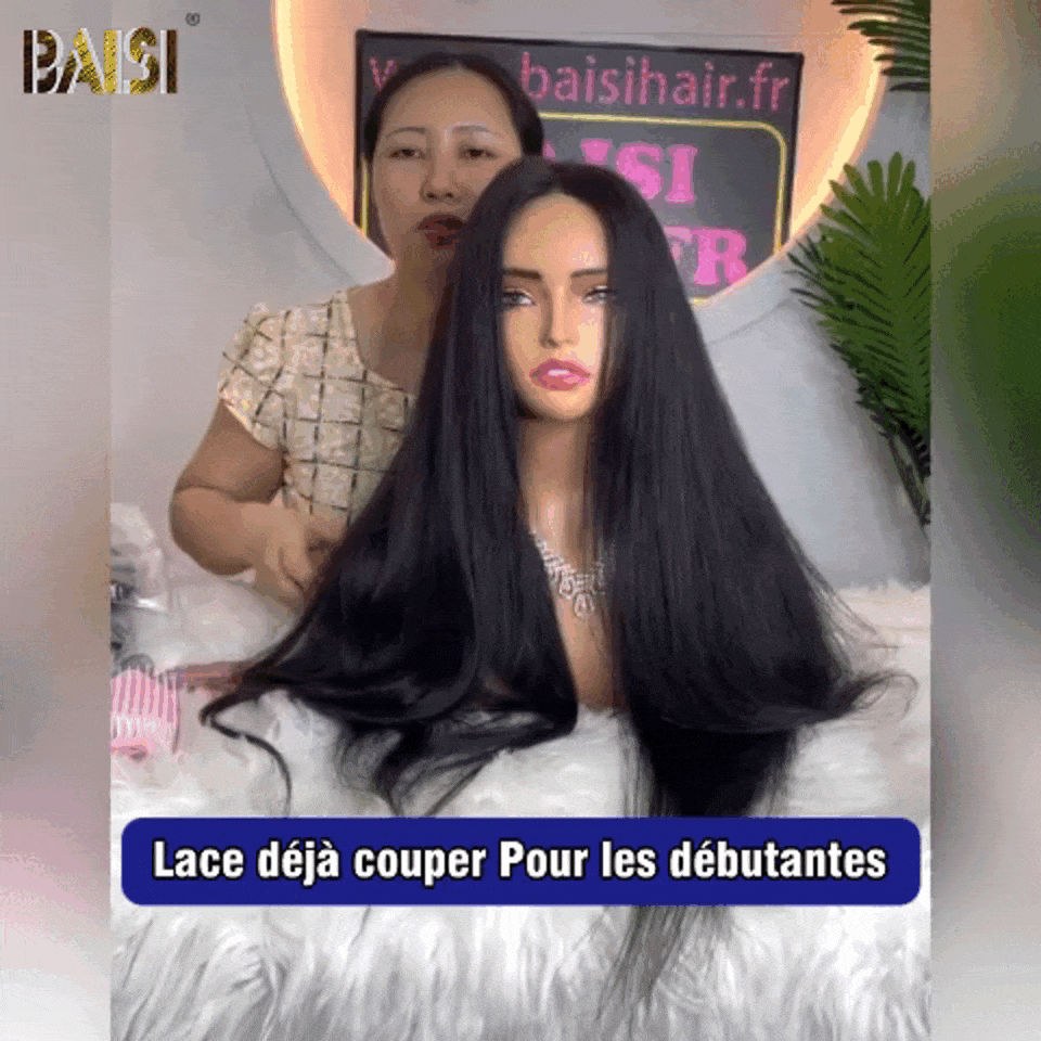 BAISI 13x6 Peruca Frontal Lisa Pré-Desfiada, Sem Necessidade de Cola, 100% Raw Hair, Lace Já Cortada