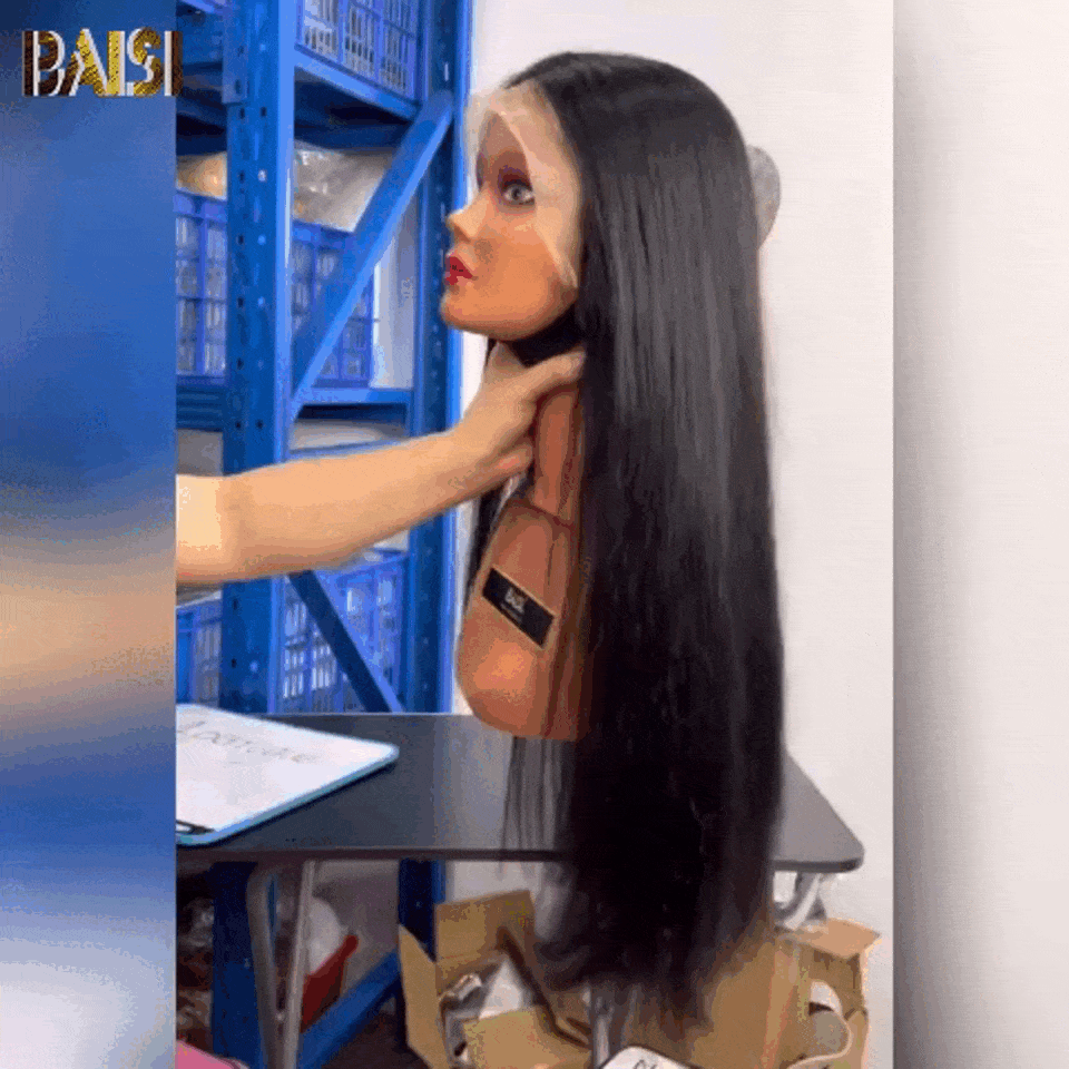 BAISI 13X4 Luxury Wigs High Quality Straight 18 Inch A1 Made by hair double drawn virgin strands volume 250% density more than 20 years of use