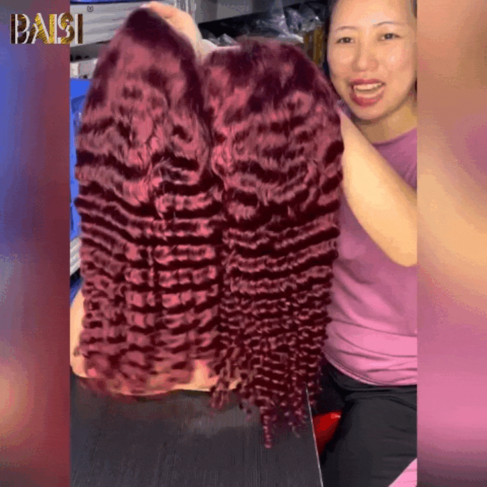 BAISI Acquista minimo 2 parrucche al prezzo di fabbrica del fornitore 13x4 Lace Frontal Parrucca Riccia Rosso Bordeaux in 100% Capelli Umani (Nessun Codice Necessario)