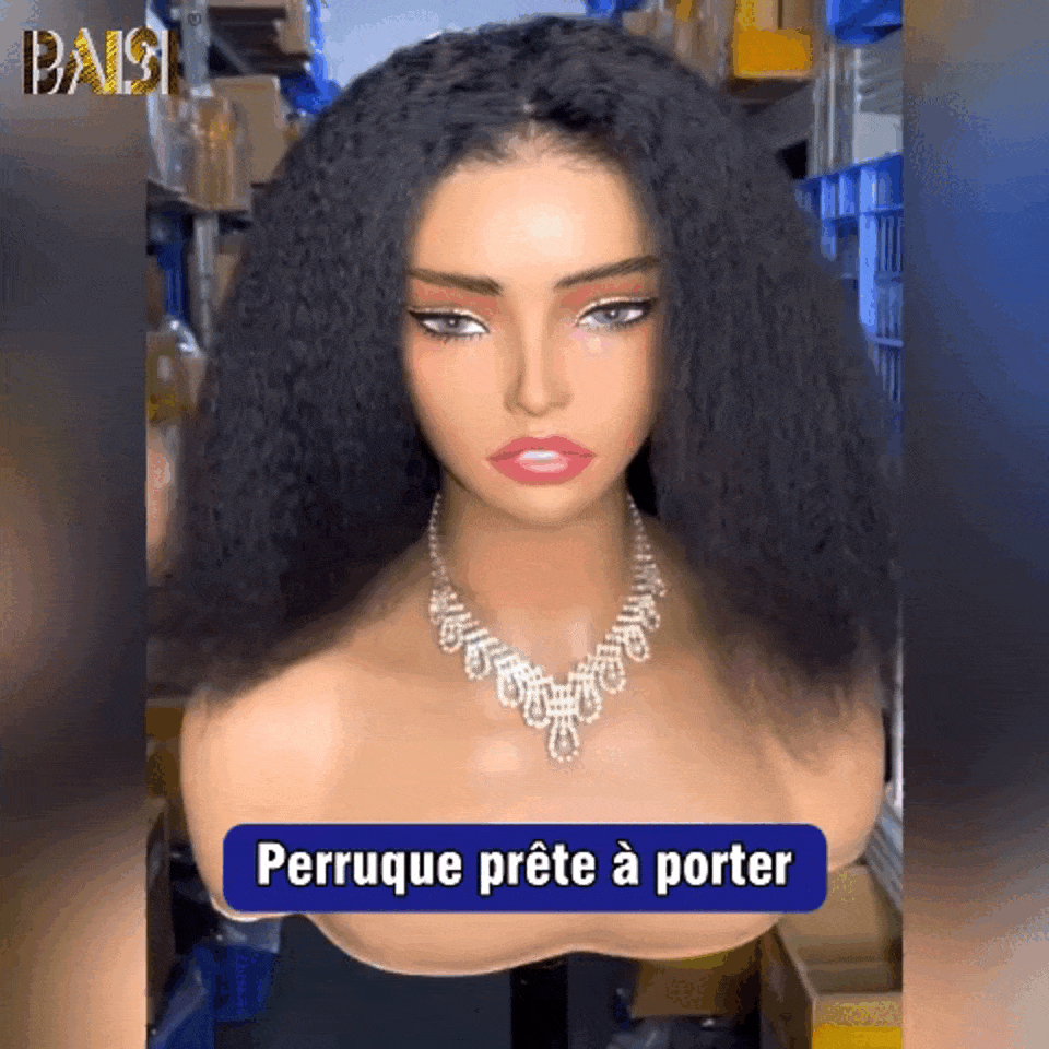 BAISI Compre mínimo 2 perucas ao preço de fábrica, fornecedor de peruca Kinky Straight Yaki sem cola, lace já cortada, fácil de usar, em 100% cabelo humano (sem necessidade de código)