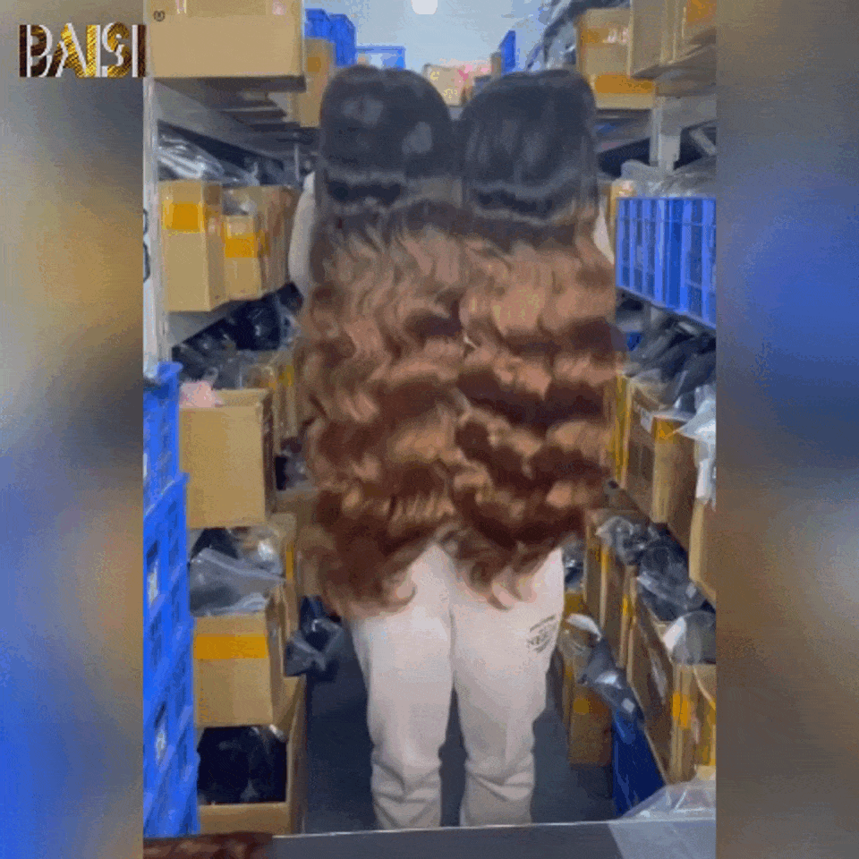 BAISI 13x4 Frontal Perruque Bouclée Body Wave 1B#4 Noir Marron En 100% Cheveux Humains