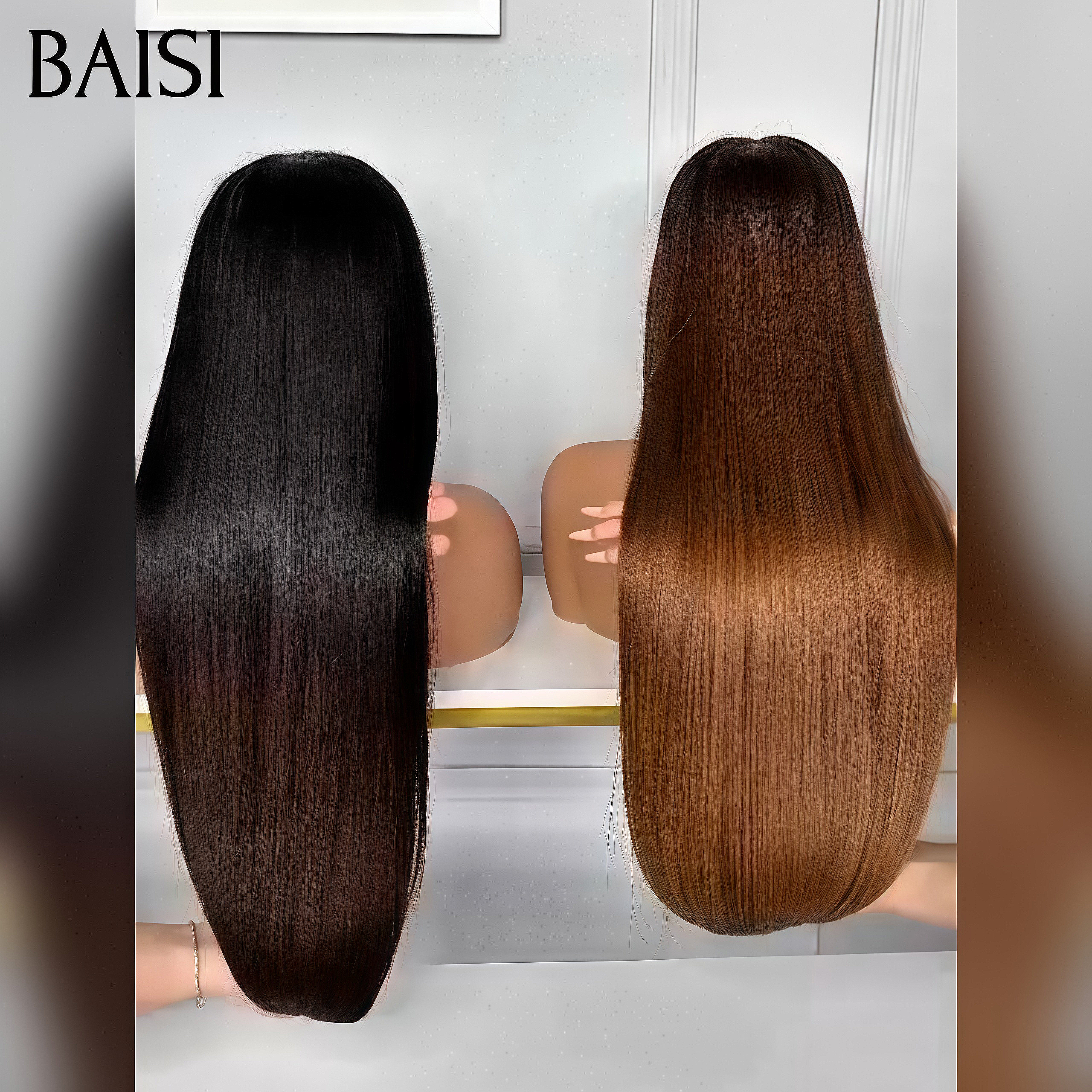 BAISI 2 Wigs 135€ 10 Inches 13x4 Lace Frontal Straight Brown 1BT4# and Honey 4T27# 100% Real Human Hair BS120