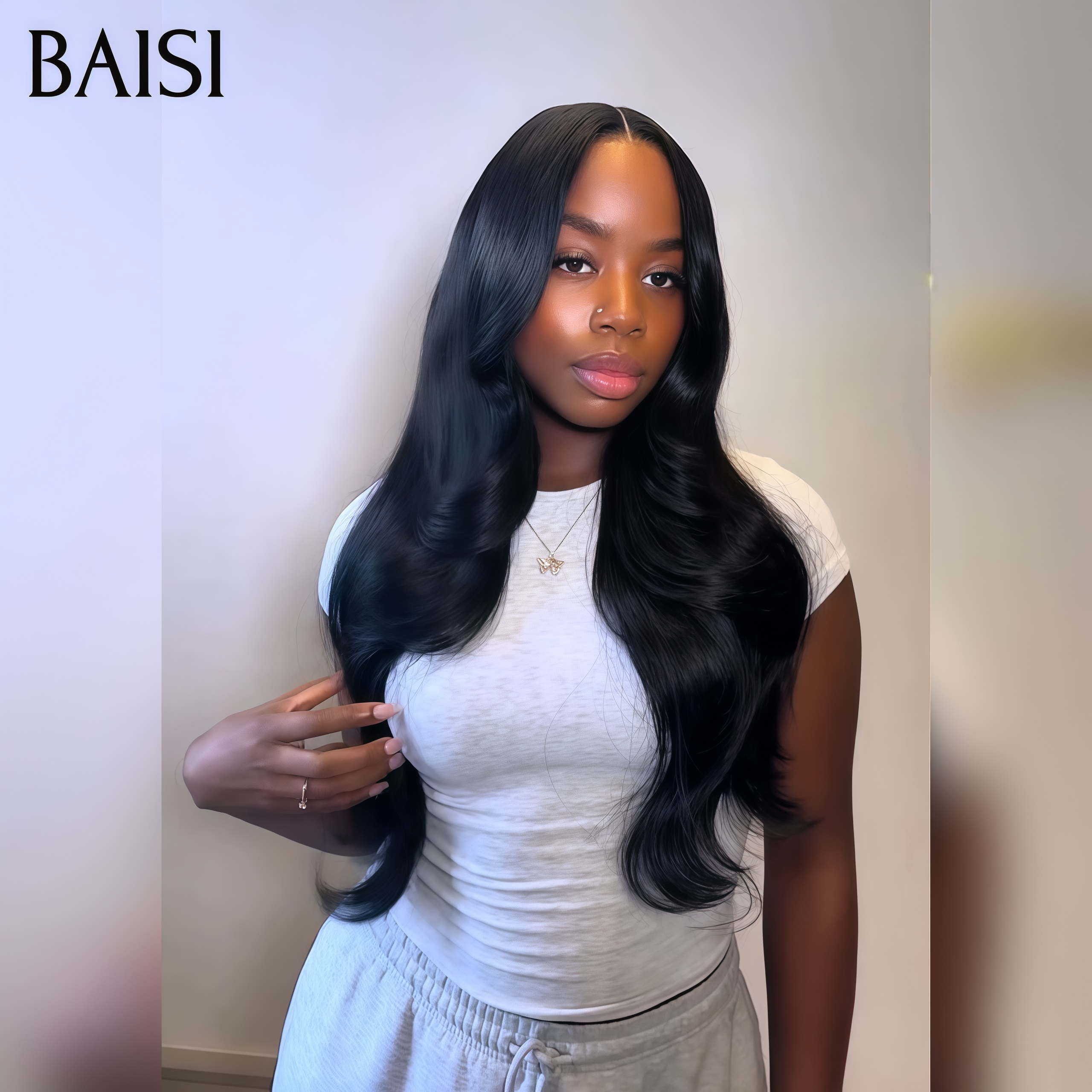 BAISI Peruca Lace 13x4 20 polegadas, cor PRETO, Body Wave, em 100% Cabelo Humano