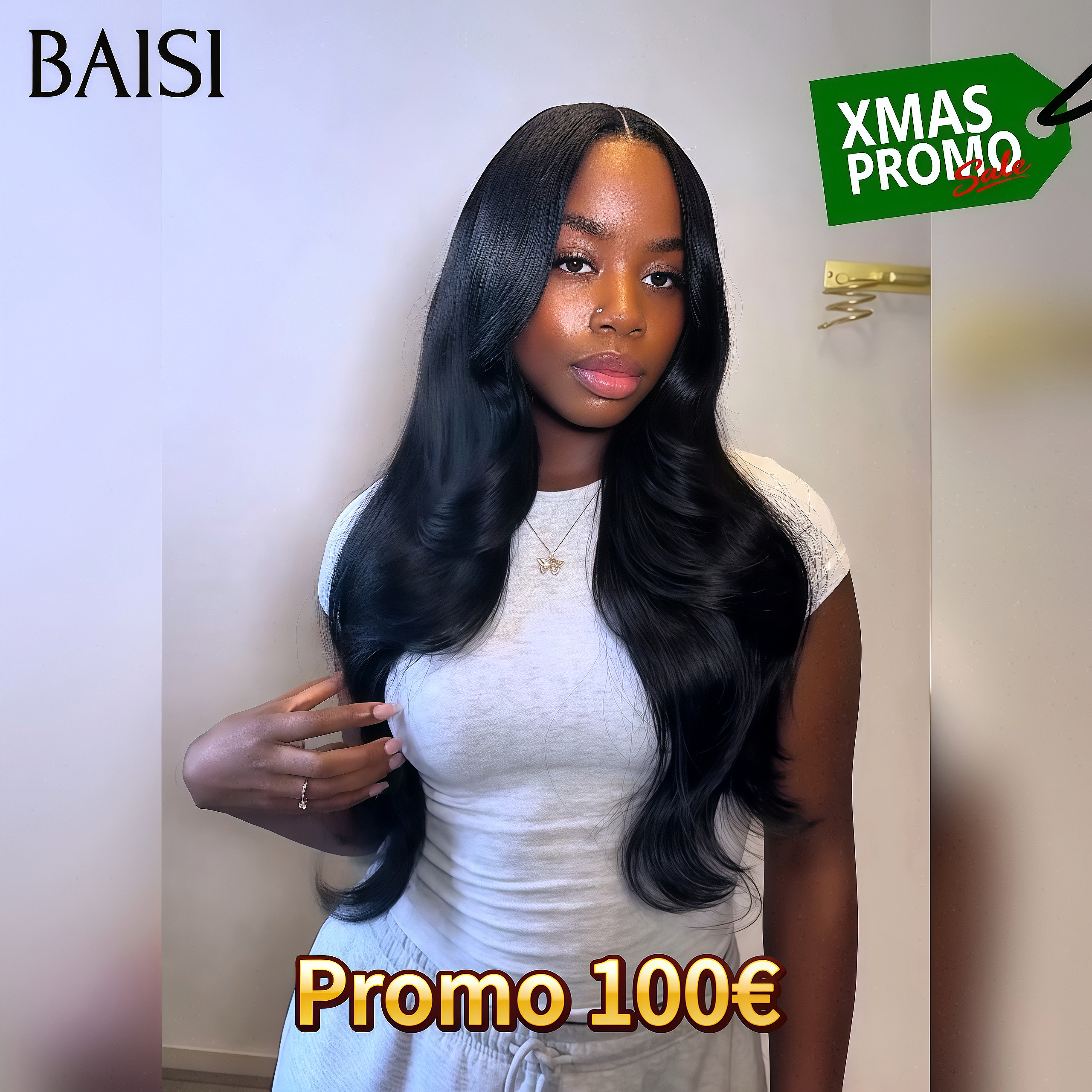 BAISI Peruca Lace 13x4 20 polegadas, cor PRETO, Body Wave, em 100% Cabelo Humano