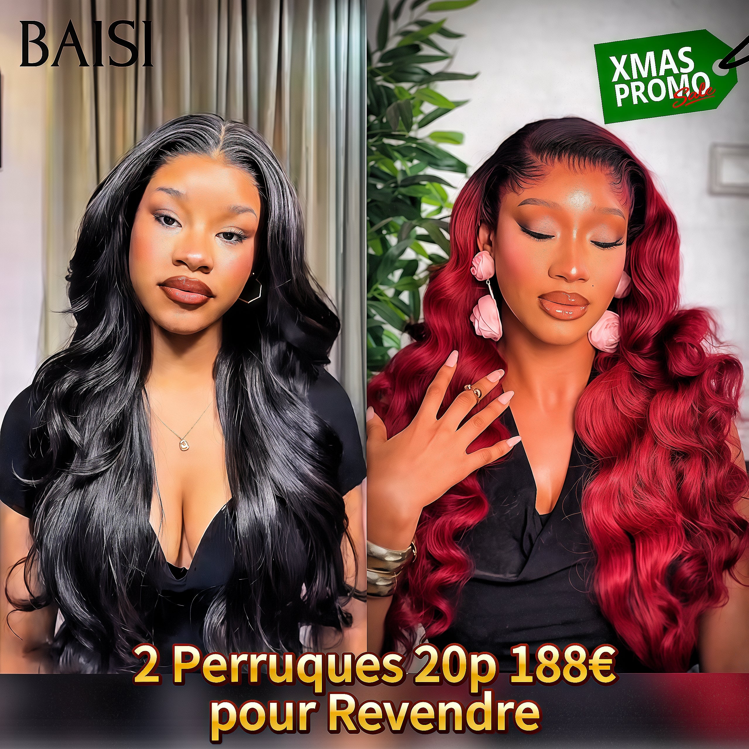 BAISI 3 Wigs to resell €299 curly wave and Smooth and 065C Black in 100% real human hair FR38