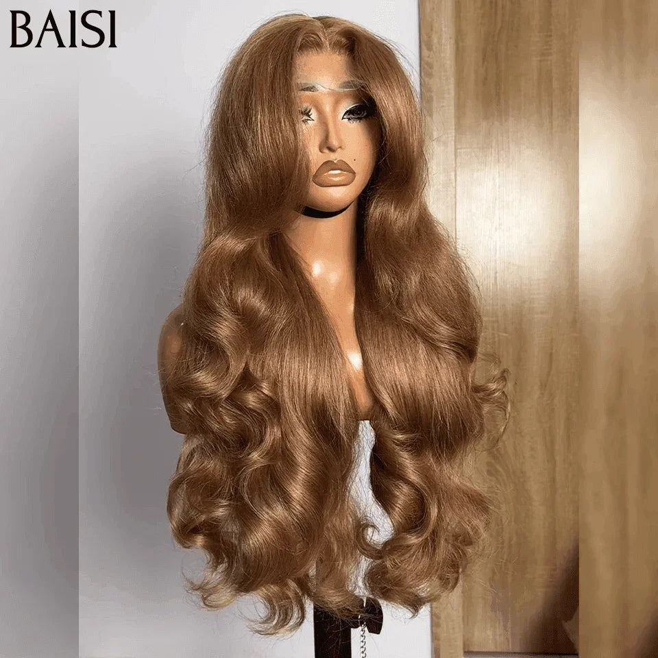 BAISI 13X4 lace Perruque BOUNCY Naturelle wave 20 Pouces En Couleur miel 27# en 100% Cheveux Humains MP50