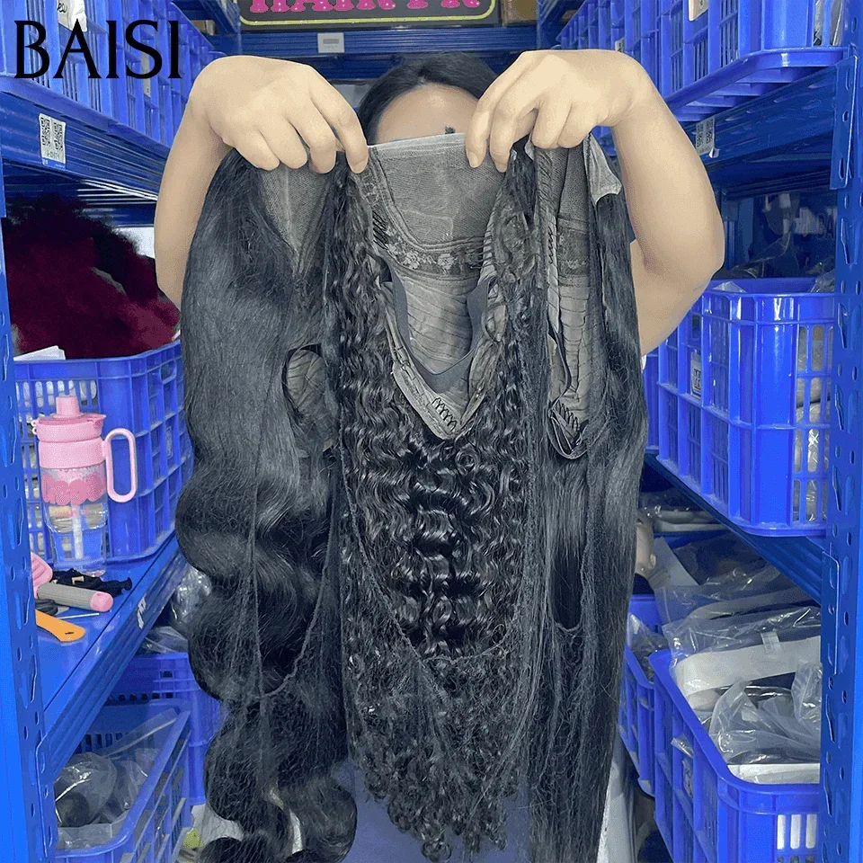 BAISI Moitié Prix 3 Perruques 200€ 18 pouces 100% raw hair Lisse NOIR 4X4 lace en 100% Cheveux Humains MP50